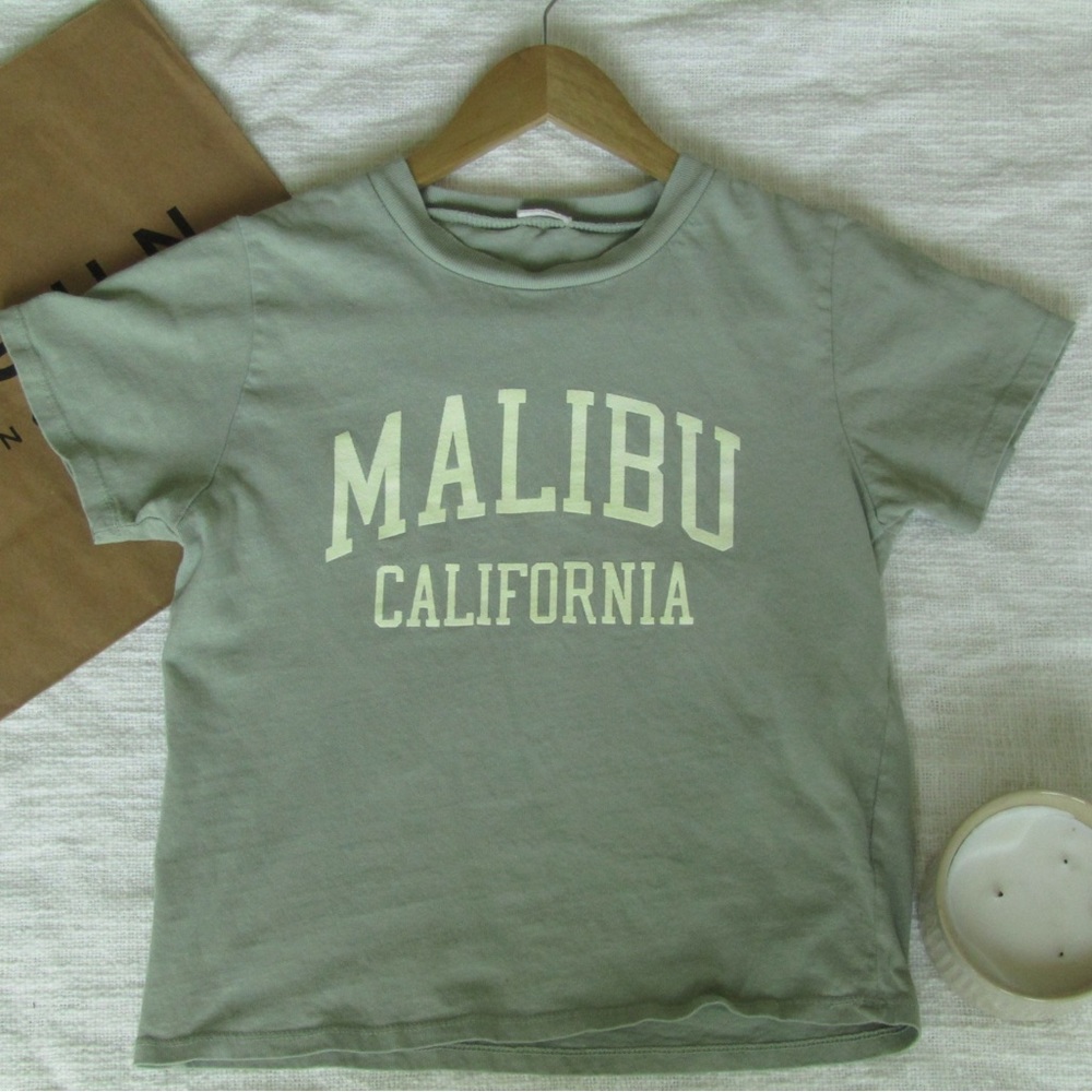 John Galt sage green, cropped graphic tee in the size one size fits most.